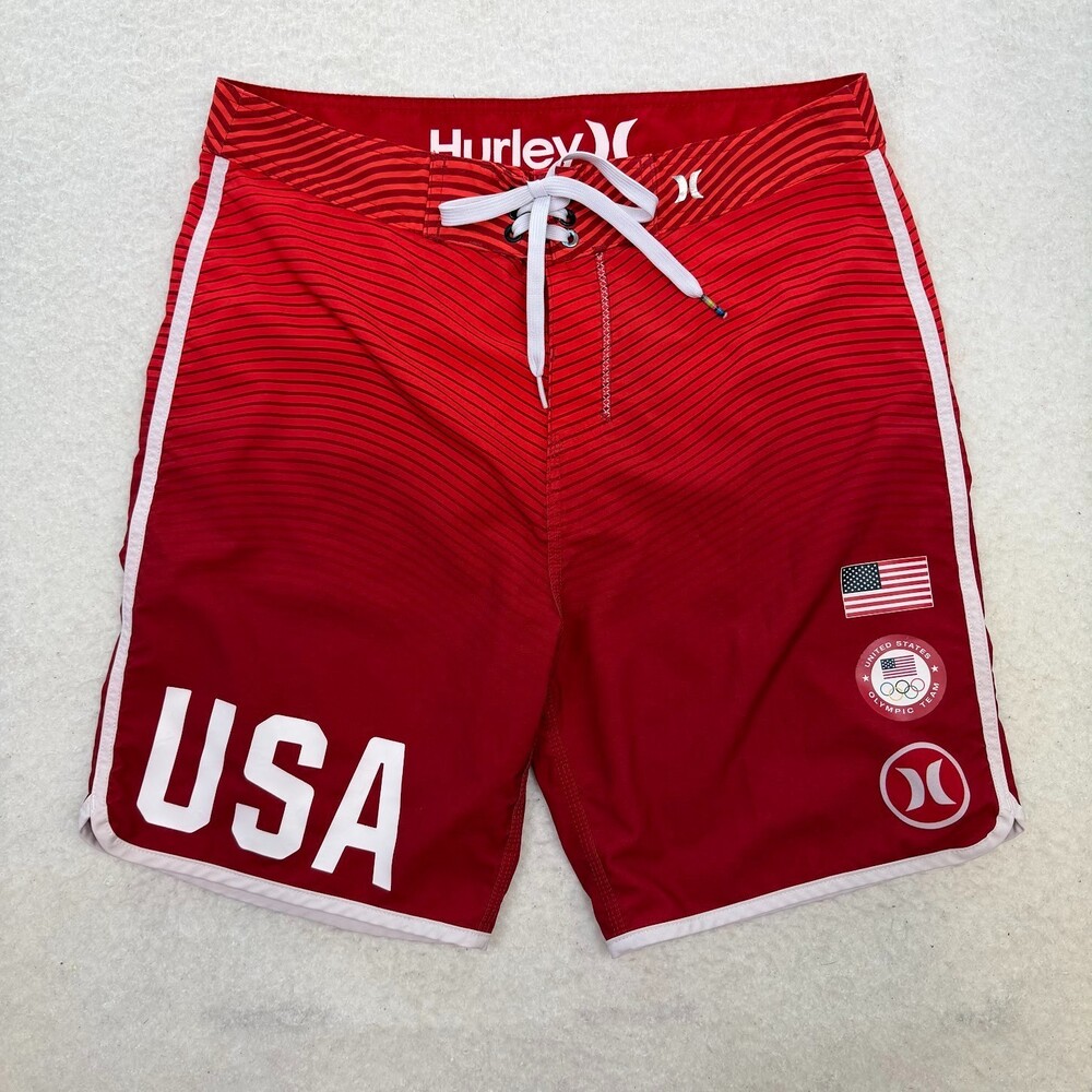 Hurley Men's Red Phantom USA Olympic Team Board Surf Swim Shorts Size 30 - Picture 2 of 8